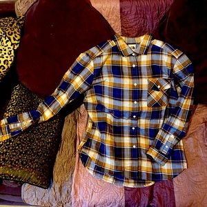 NWT North Face Mustard/Electric Blue Flannel szM